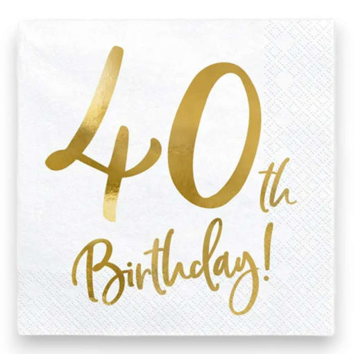 Picture of 40TH BIRTHDAY WHITE PAPER NAPKINS 33 X 33CM - 20 PACK